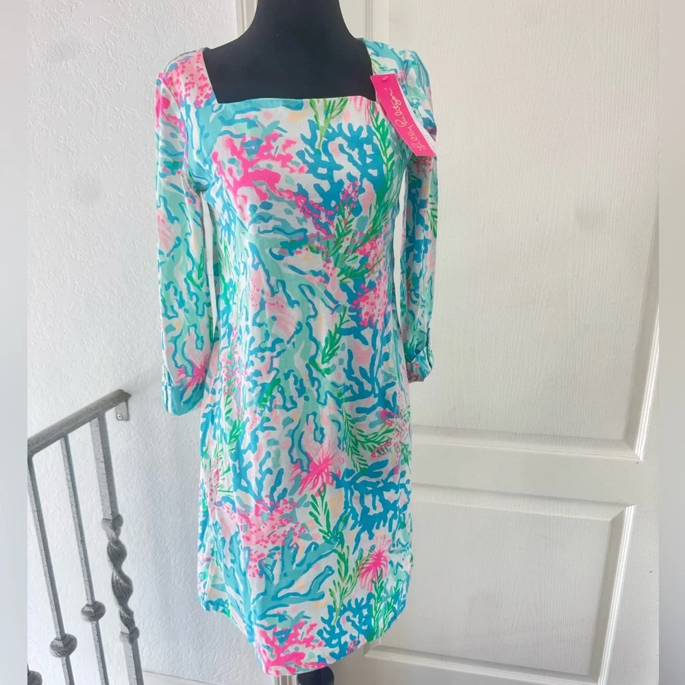 NWT Lilly Pulitzer Sz S Bailee Dress Multi Coral Bay Print - Picture 1 of 13